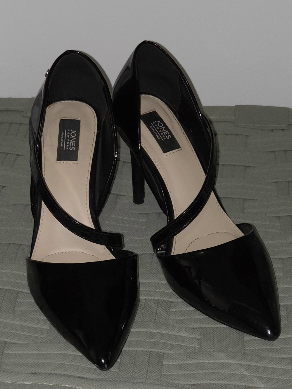 Jones New York Black Patent Pointed-Toe Crisscross Stilettos